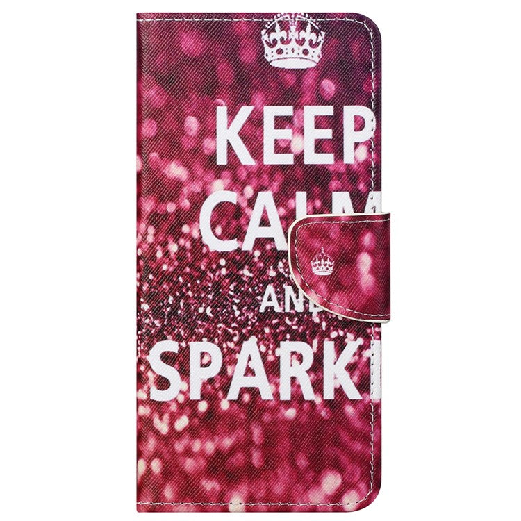 Stand Feature Pattern Printing Wallet Phone Case Cross Texture PU Leather Flip Magnetic Cover for Motorola Moto E20 / Moto E30 / Moto E40 - Keep Calm and Sparkle