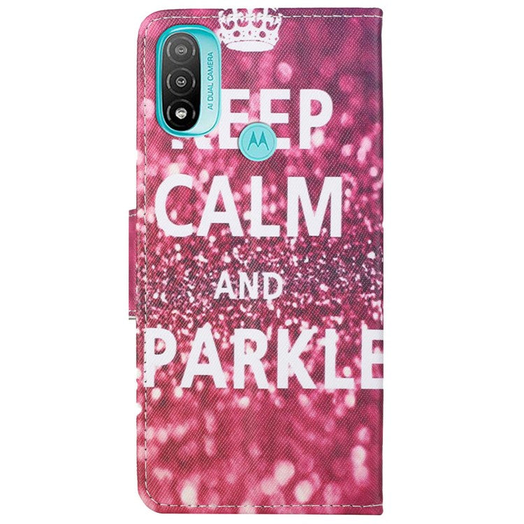Stand Feature Pattern Printing Wallet Phone Case Cross Texture PU Leather Flip Magnetic Cover for Motorola Moto E20 / Moto E30 / Moto E40 - Keep Calm and Sparkle