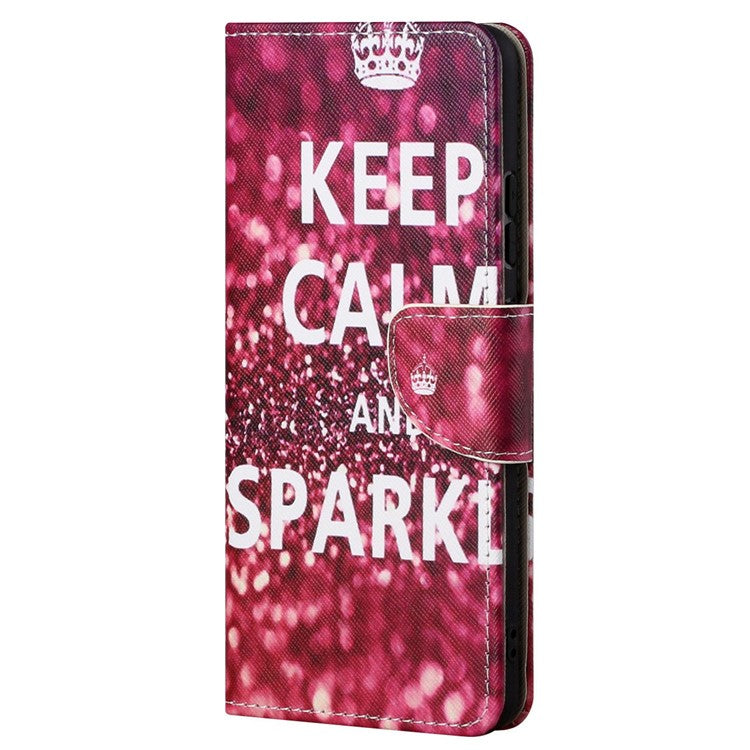 Stand Feature Pattern Printing Wallet Phone Case Cross Texture PU Leather Flip Magnetic Cover for Motorola Moto E20 / Moto E30 / Moto E40 - Keep Calm and Sparkle