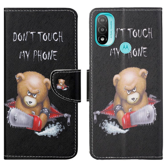 Stand Feature Pattern Printing Wallet Phone Case Cross Texture PU Leather Flip Magnetic Cover for Motorola Moto E20 / Moto E30 / Moto E40 - Bear
