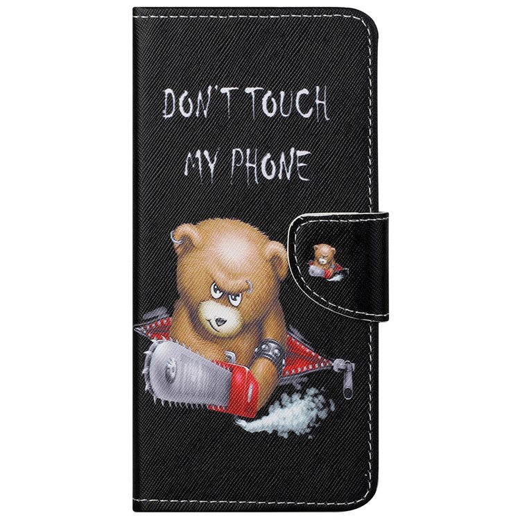 Stand Feature Pattern Printing Wallet Phone Case Cross Texture PU Leather Flip Magnetic Cover for Motorola Moto E20 / Moto E30 / Moto E40 - Bear