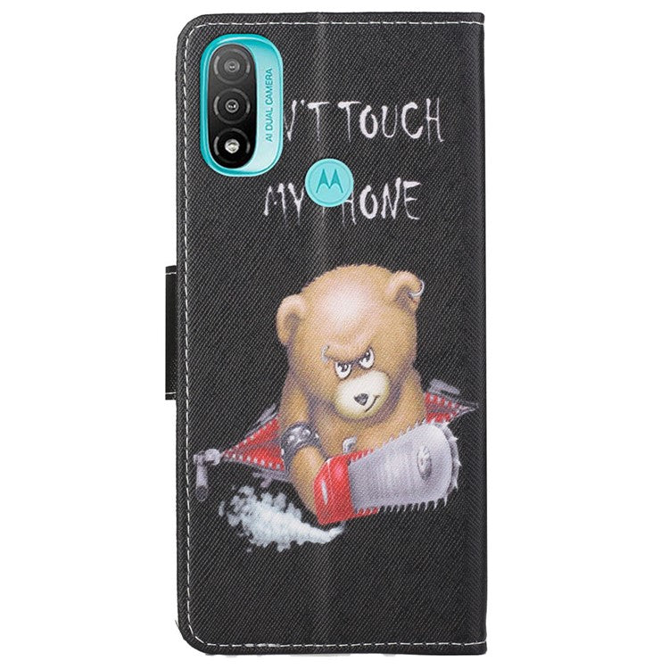 Stand Feature Pattern Printing Wallet Phone Case Cross Texture PU Leather Flip Magnetic Cover for Motorola Moto E20 / Moto E30 / Moto E40 - Bear