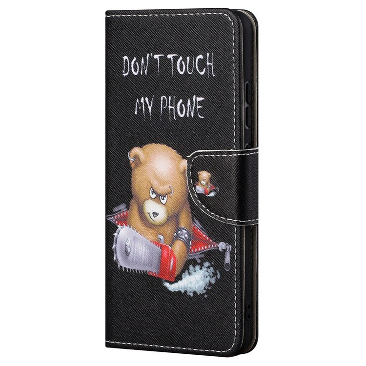 Stand Feature Pattern Printing Wallet Phone Case Cross Texture PU Leather Flip Magnetic Cover for Motorola Moto E20 / Moto E30 / Moto E40 - Bear