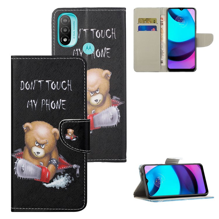 Stand Feature Pattern Printing Wallet Phone Case Cross Texture PU Leather Flip Magnetic Cover for Motorola Moto E20 / Moto E30 / Moto E40 - Bear