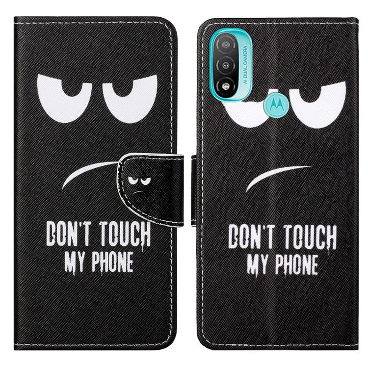 Stand Feature Pattern Printing Wallet Phone Case Cross Texture PU Leather Flip Magnetic Cover for Motorola Moto E20 / Moto E30 / Moto E40 - Don't Touch My Phone