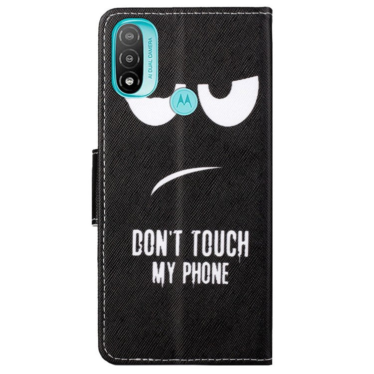 Stand Feature Pattern Printing Wallet Phone Case Cross Texture PU Leather Flip Magnetic Cover for Motorola Moto E20 / Moto E30 / Moto E40 - Don't Touch My Phone