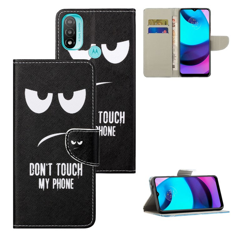 Stand Feature Pattern Printing Wallet Phone Case Cross Texture PU Leather Flip Magnetic Cover for Motorola Moto E20 / Moto E30 / Moto E40 - Don't Touch My Phone