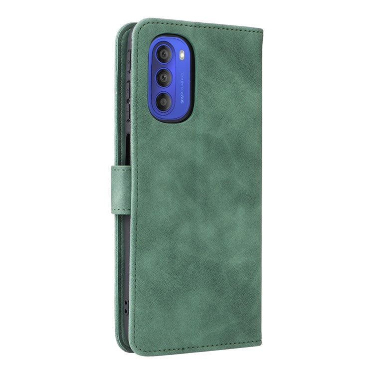 Skin-touch Feeling Mobile Phone Case PU Leather + TPU Dual Protective Cover with Stand and Wallet for Motorola Moto G51 5G - Green