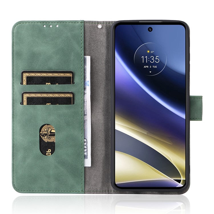 Skin-touch Feeling Mobile Phone Case PU Leather + TPU Dual Protective Cover with Stand and Wallet for Motorola Moto G51 5G - Green