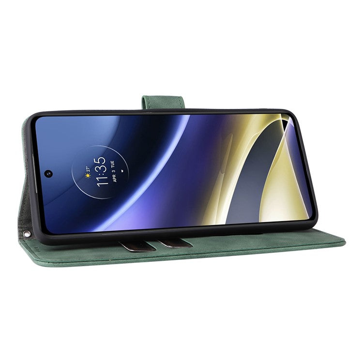 Skin-touch Feeling Mobile Phone Case PU Leather + TPU Dual Protective Cover with Stand and Wallet for Motorola Moto G51 5G - Green