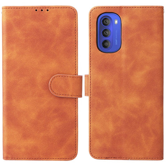 Skin-touch Feeling Mobile Phone Case PU Leather + TPU Dual Protective Cover with Stand and Wallet for Motorola Moto G51 5G - Brown