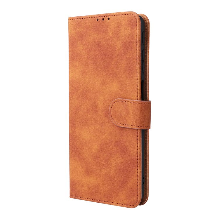 Skin-touch Feeling Mobile Phone Case PU Leather + TPU Dual Protective Cover with Stand and Wallet for Motorola Moto G51 5G - Brown