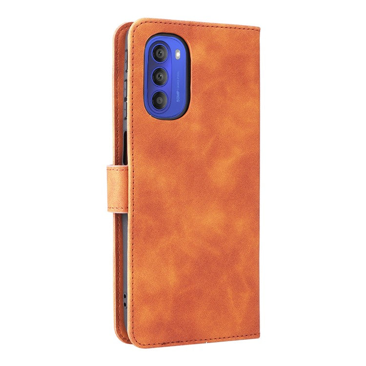 Skin-touch Feeling Mobile Phone Case PU Leather + TPU Dual Protective Cover with Stand and Wallet for Motorola Moto G51 5G - Brown