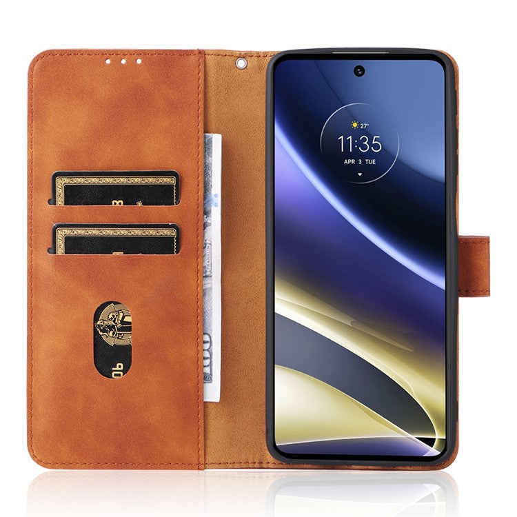 Skin-touch Feeling Mobile Phone Case PU Leather + TPU Dual Protective Cover with Stand and Wallet for Motorola Moto G51 5G - Brown