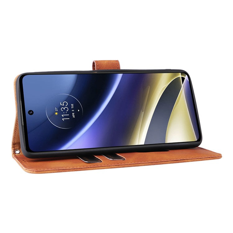 Skin-touch Feeling Mobile Phone Case PU Leather + TPU Dual Protective Cover with Stand and Wallet for Motorola Moto G51 5G - Brown