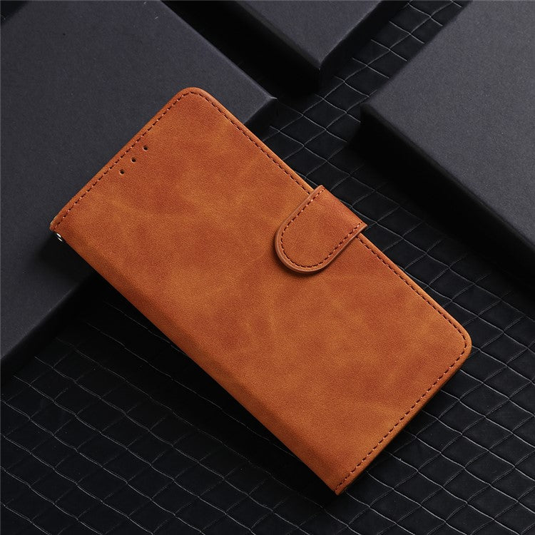 Skin-touch Feeling Mobile Phone Case PU Leather + TPU Dual Protective Cover with Stand and Wallet for Motorola Moto G51 5G - Brown