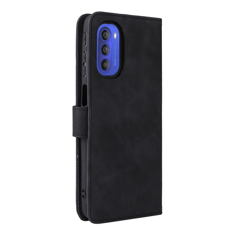 Skin-touch Feeling Mobile Phone Case PU Leather + TPU Dual Protective Cover with Stand and Wallet for Motorola Moto G51 5G - Black
