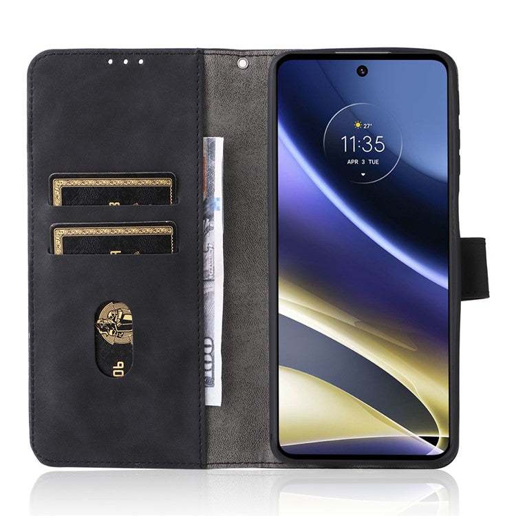Skin-touch Feeling Mobile Phone Case PU Leather + TPU Dual Protective Cover with Stand and Wallet for Motorola Moto G51 5G - Black
