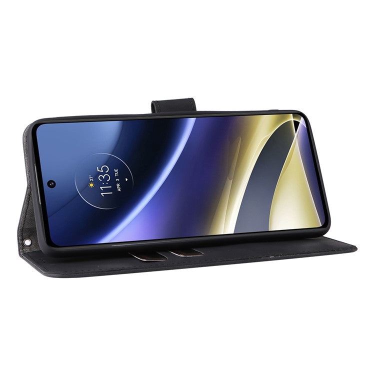 Skin-touch Feeling Mobile Phone Case PU Leather + TPU Dual Protective Cover with Stand and Wallet for Motorola Moto G51 5G - Black