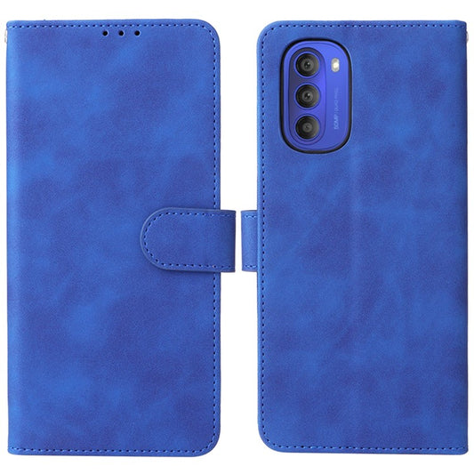Skin-touch Feeling Mobile Phone Case PU Leather + TPU Dual Protective Cover with Stand and Wallet for Motorola Moto G51 5G - Blue