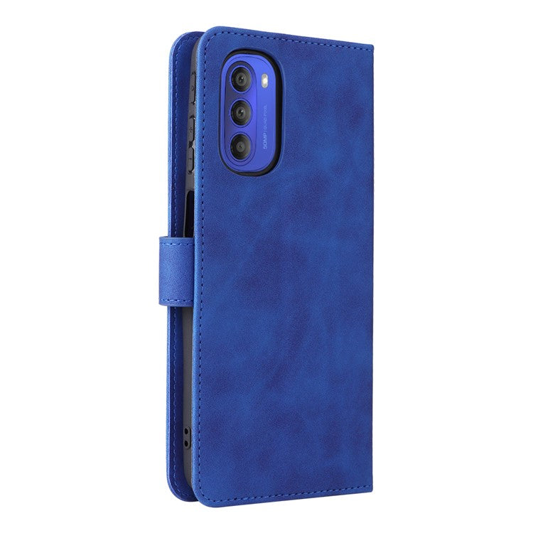 Skin-touch Feeling Mobile Phone Case PU Leather + TPU Dual Protective Cover with Stand and Wallet for Motorola Moto G51 5G - Blue