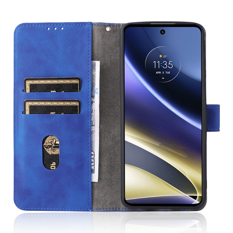 Skin-touch Feeling Mobile Phone Case PU Leather + TPU Dual Protective Cover with Stand and Wallet for Motorola Moto G51 5G - Blue