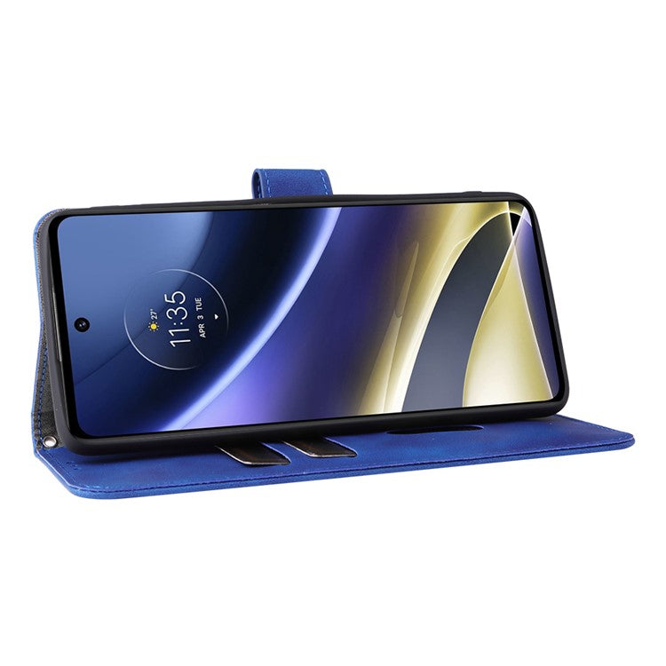 Skin-touch Feeling Mobile Phone Case PU Leather + TPU Dual Protective Cover with Stand and Wallet for Motorola Moto G51 5G - Blue