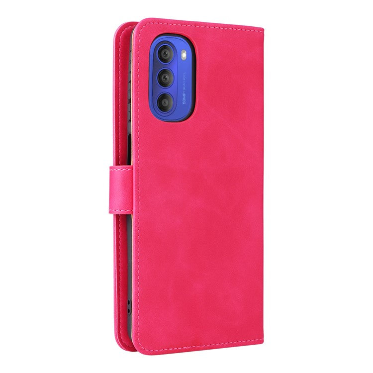 Skin-touch Feeling Mobile Phone Case PU Leather + TPU Dual Protective Cover with Stand and Wallet for Motorola Moto G51 5G - Rose