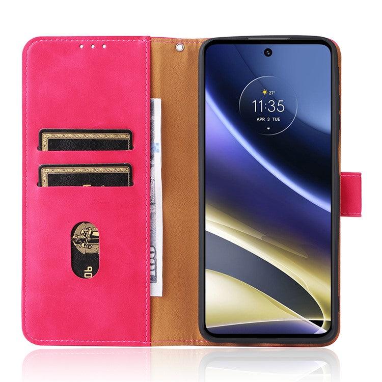 Skin-touch Feeling Mobile Phone Case PU Leather + TPU Dual Protective Cover with Stand and Wallet for Motorola Moto G51 5G - Rose