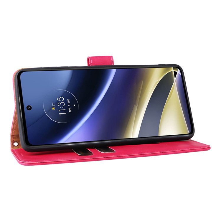 Skin-touch Feeling Mobile Phone Case PU Leather + TPU Dual Protective Cover with Stand and Wallet for Motorola Moto G51 5G - Rose