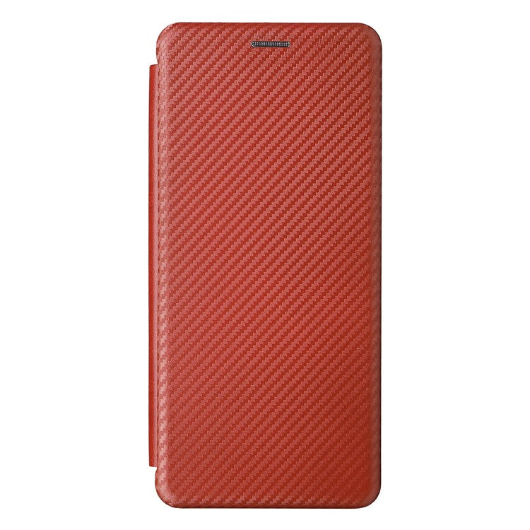 Ring Strap Kickstand Design Carbon Fiber Texture PU Leather Cover Folio Flip Phone Case with Card Slot for Motorola Moto G51 5G - Orange