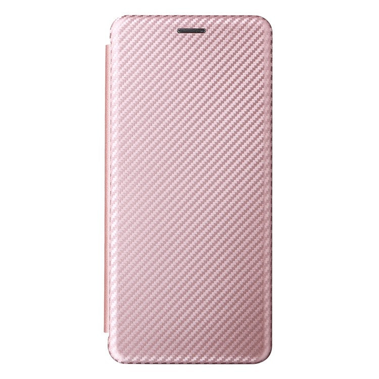 Ring Strap Kickstand Design Carbon Fiber Texture PU Leather Cover Folio Flip Phone Case with Card Slot for Motorola Moto G51 5G - Rose Gold