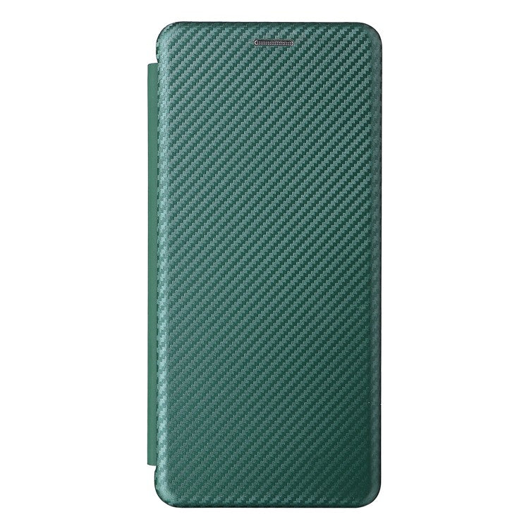 Ring Strap Kickstand Design Carbon Fiber Texture PU Leather Cover Folio Flip Phone Case with Card Slot for Motorola Moto G51 5G - Green