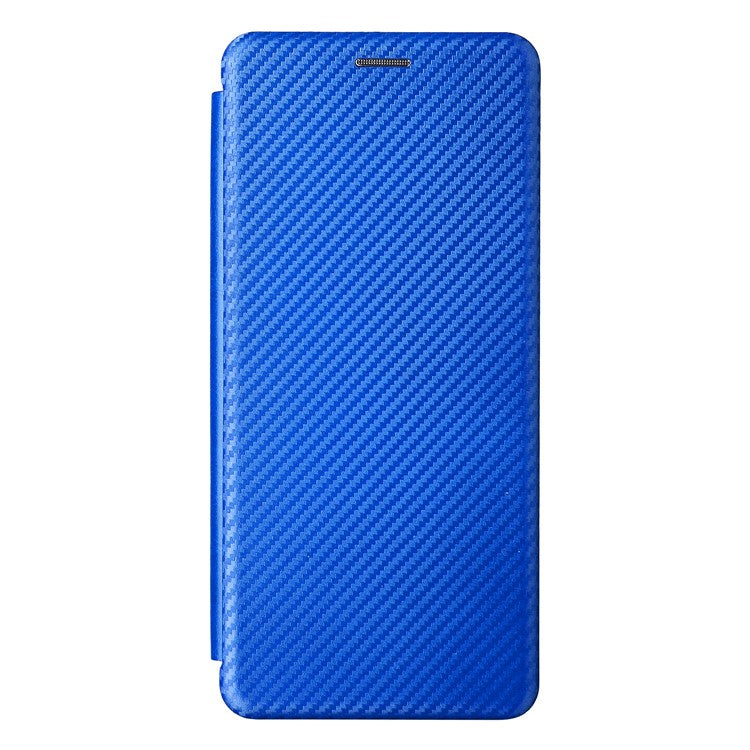Ring Strap Kickstand Design Carbon Fiber Texture PU Leather Cover Folio Flip Phone Case with Card Slot for Motorola Moto G51 5G - Blue