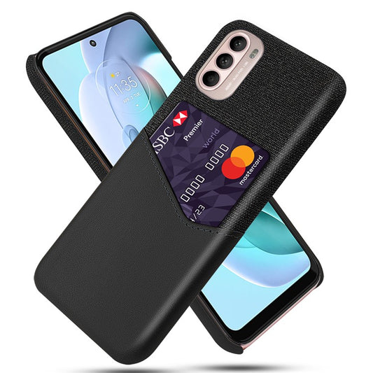 Card Holder Design Cloth + PC + PU Leather Back Cover Shockproof Case for Motorola Moto G31 / G41 - Black
