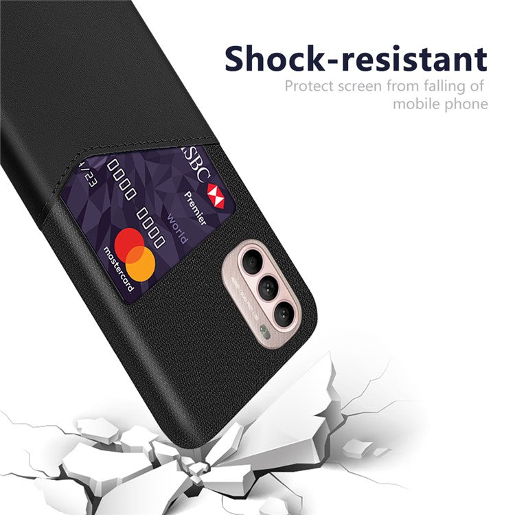 Card Holder Design Cloth + PC + PU Leather Back Cover Shockproof Case for Motorola Moto G31 / G41 - Black