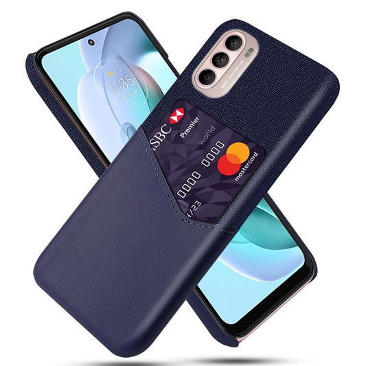 Card Holder Design Cloth + PC + PU Leather Back Cover Shockproof Case for Motorola Moto G31 / G41 - Blue