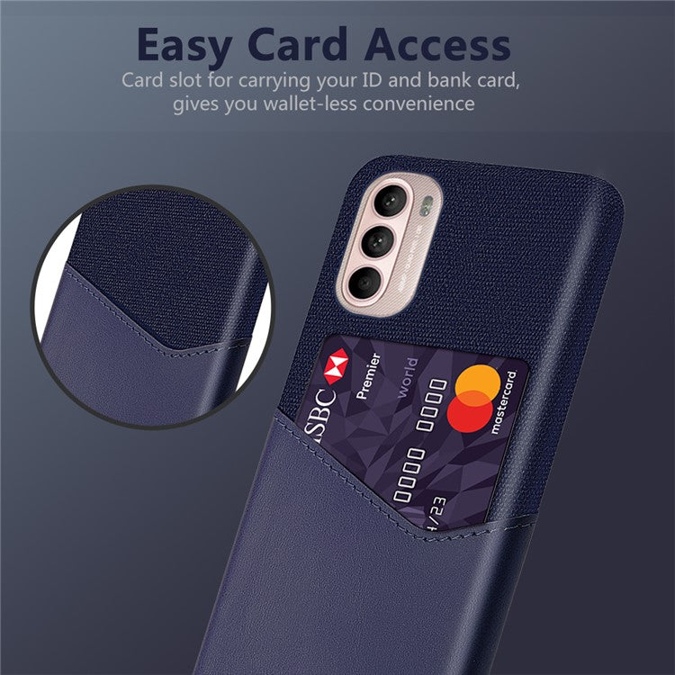 Card Holder Design Cloth + PC + PU Leather Back Cover Shockproof Case for Motorola Moto G31 / G41 - Blue