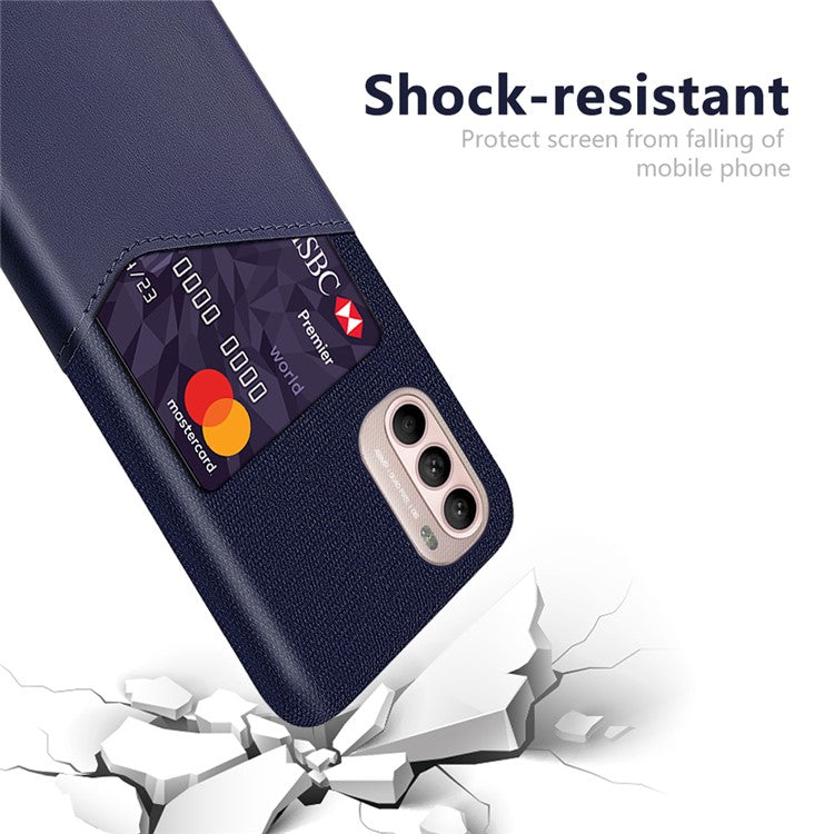 Card Holder Design Cloth + PC + PU Leather Back Cover Shockproof Case for Motorola Moto G31 / G41 - Blue