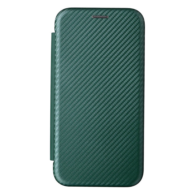 Ring Strap Kickstand Design Drop-proof PU Leather Carbon Fiber Texture Mobile Phone Case with Card Slot for Motorola Moto G31/G41 - Green