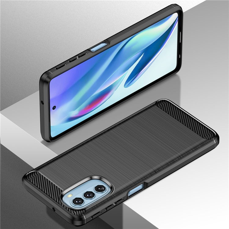 1.8mm Carbon Fiber Brushed Design Soft TPU Anti-fall Phone Protective Case Cover for Motorola Moto G51 5G - Black