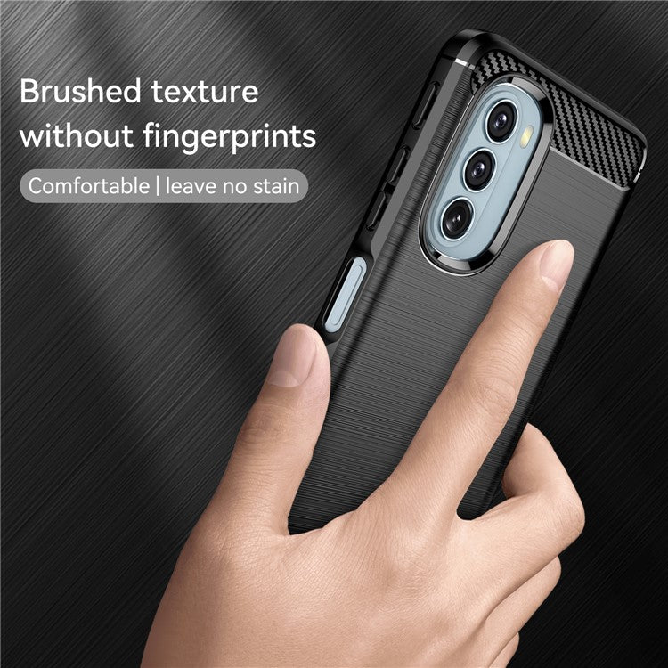 1.8mm Carbon Fiber Brushed Design Soft TPU Anti-fall Phone Protective Case Cover for Motorola Moto G51 5G - Black