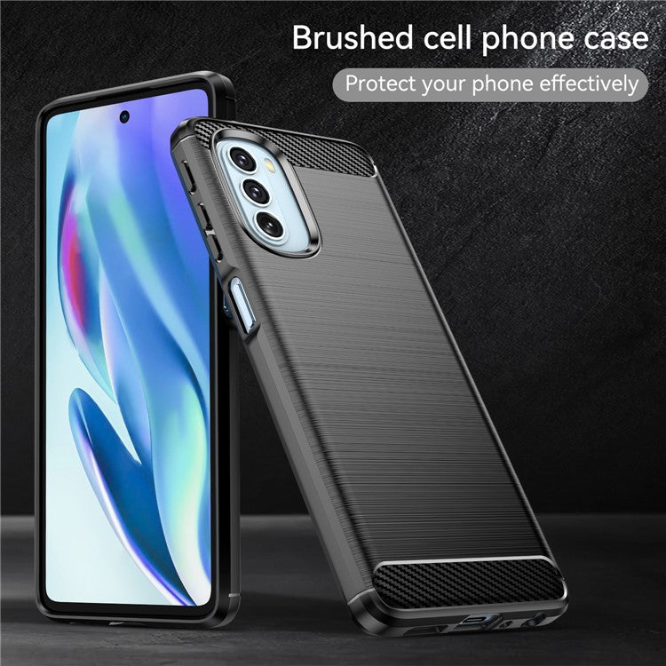 1.8mm Carbon Fiber Brushed Design Soft TPU Anti-fall Phone Protective Case Cover for Motorola Moto G51 5G - Black