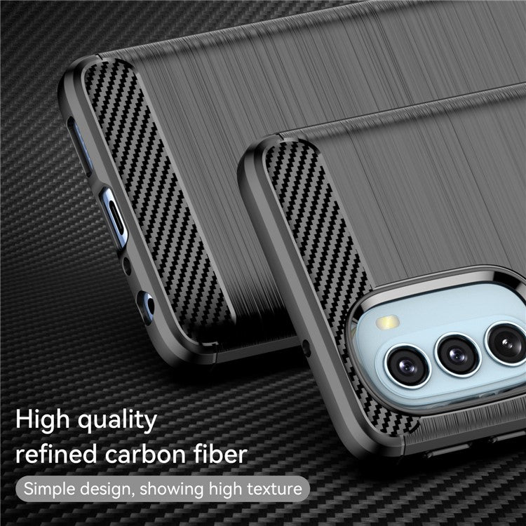1.8mm Carbon Fiber Brushed Design Soft TPU Anti-fall Phone Protective Case Cover for Motorola Moto G51 5G - Black