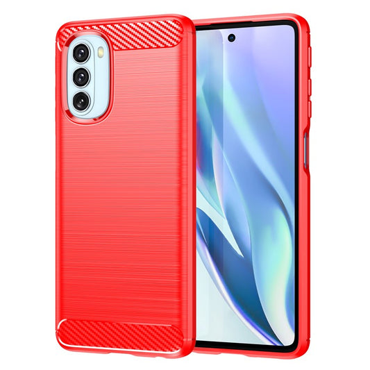 1.8mm Carbon Fiber Brushed Design Soft TPU Anti-fall Phone Protective Case Cover for Motorola Moto G51 5G - Red