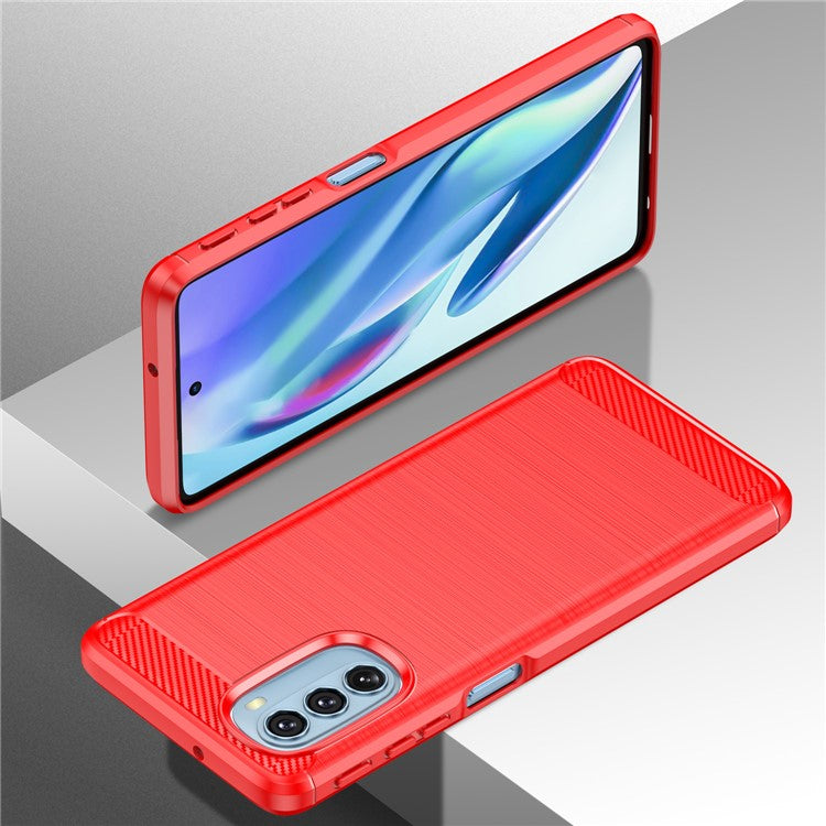 1.8mm Carbon Fiber Brushed Design Soft TPU Anti-fall Phone Protective Case Cover for Motorola Moto G51 5G - Red