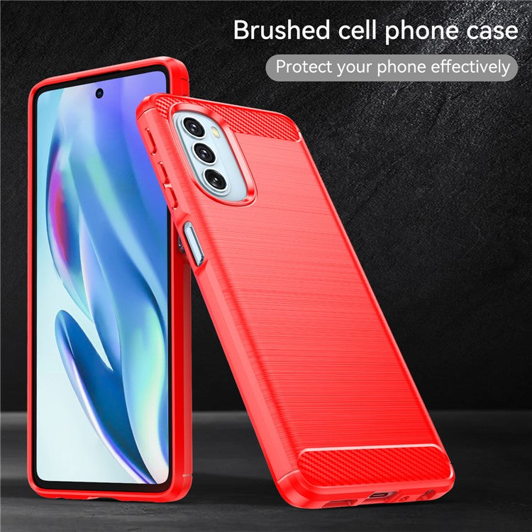 1.8mm Carbon Fiber Brushed Design Soft TPU Anti-fall Phone Protective Case Cover for Motorola Moto G51 5G - Red