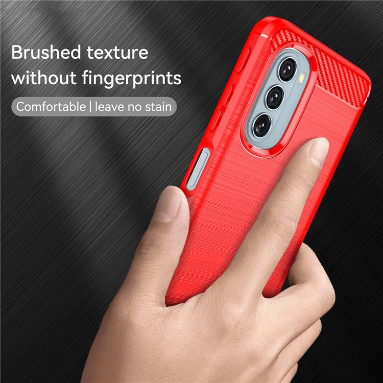 1.8mm Carbon Fiber Brushed Design Soft TPU Anti-fall Phone Protective Case Cover for Motorola Moto G51 5G - Red