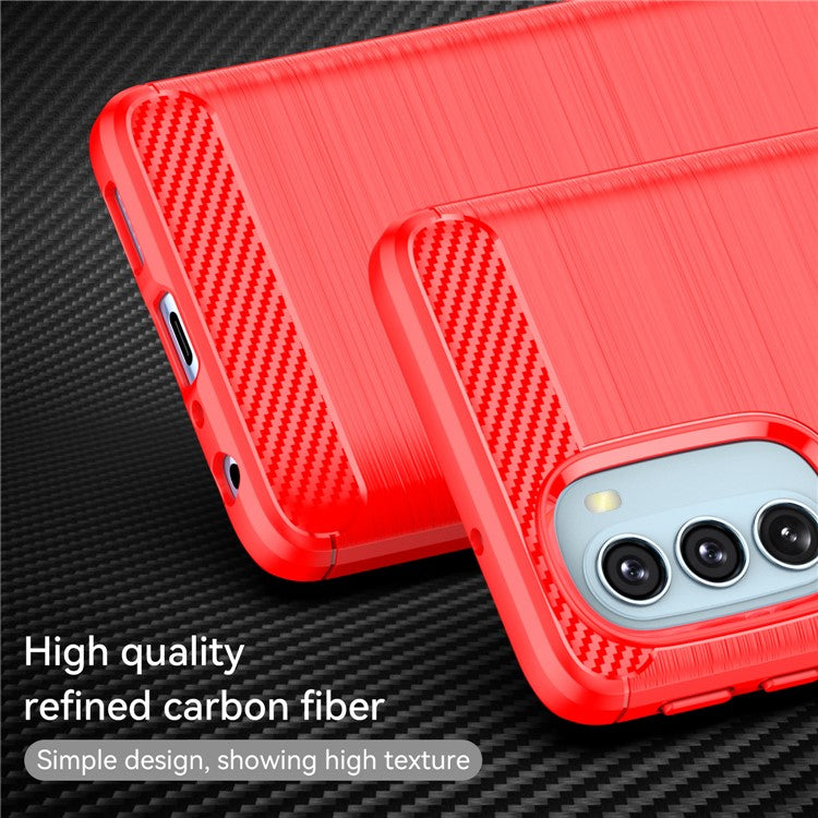 1.8mm Carbon Fiber Brushed Design Soft TPU Anti-fall Phone Protective Case Cover for Motorola Moto G51 5G - Red