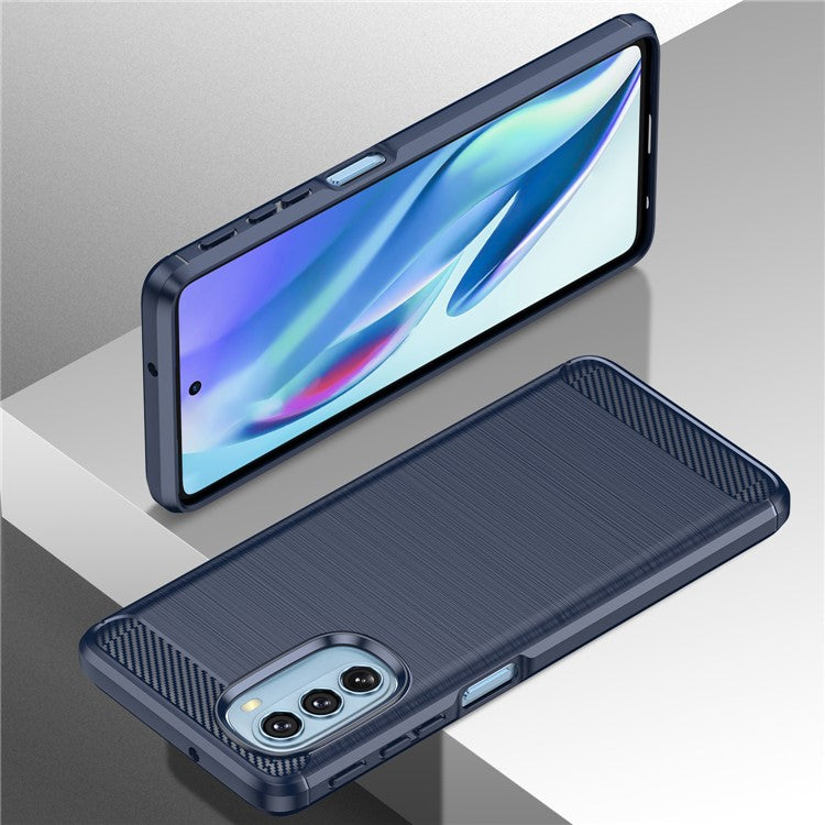 1.8mm Carbon Fiber Brushed Design Soft TPU Anti-fall Phone Protective Case Cover for Motorola Moto G51 5G - Blue